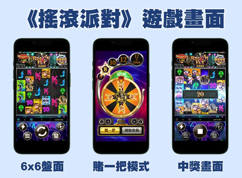 RG電子老虎機－搖滾派對遊戲畫面